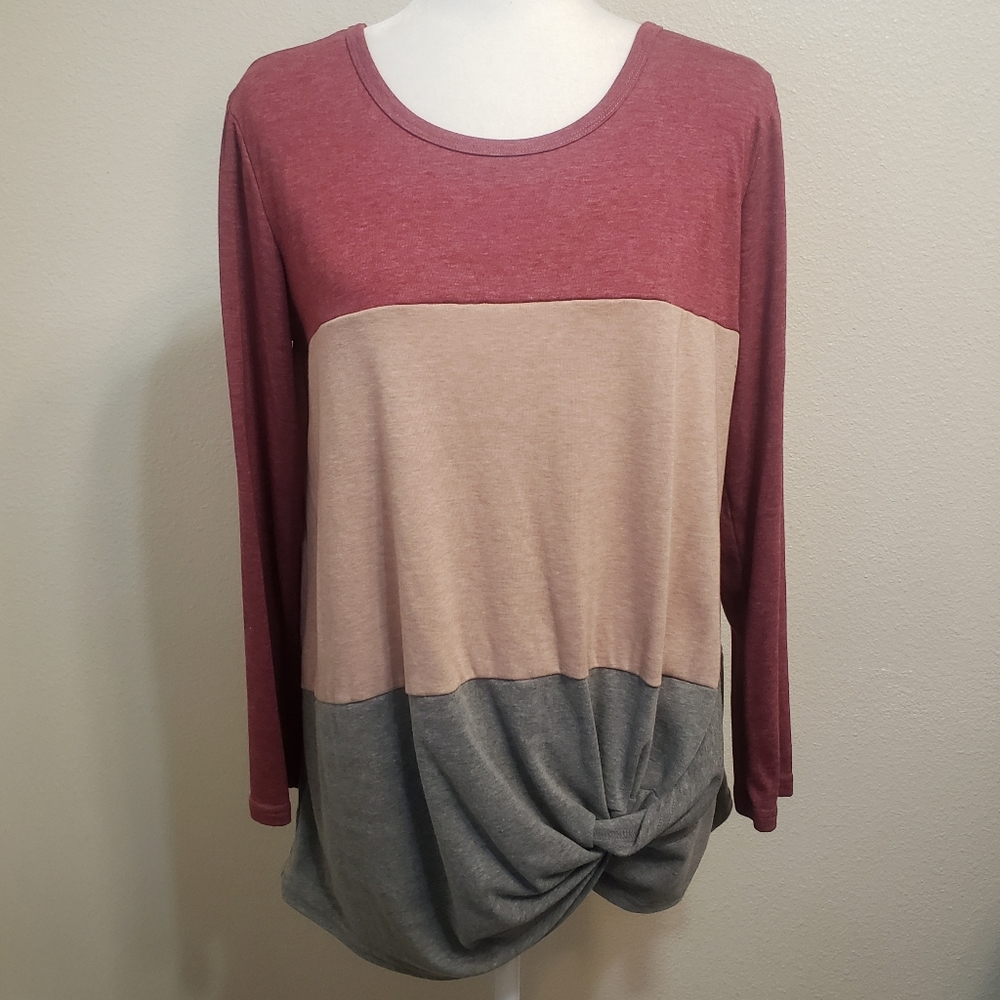 Nwot Color Block Twist Knot Pullover Knit Top, M - image 2